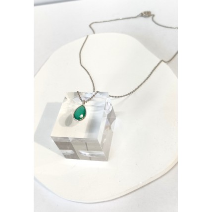 Ασημένιο κολιέ - δάκρυ με ζιργκόν Emerald (SN239)